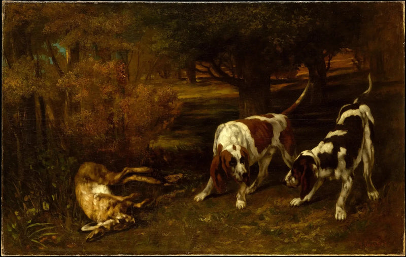 Perros de caza y liebre muerta - Gustave Courbet