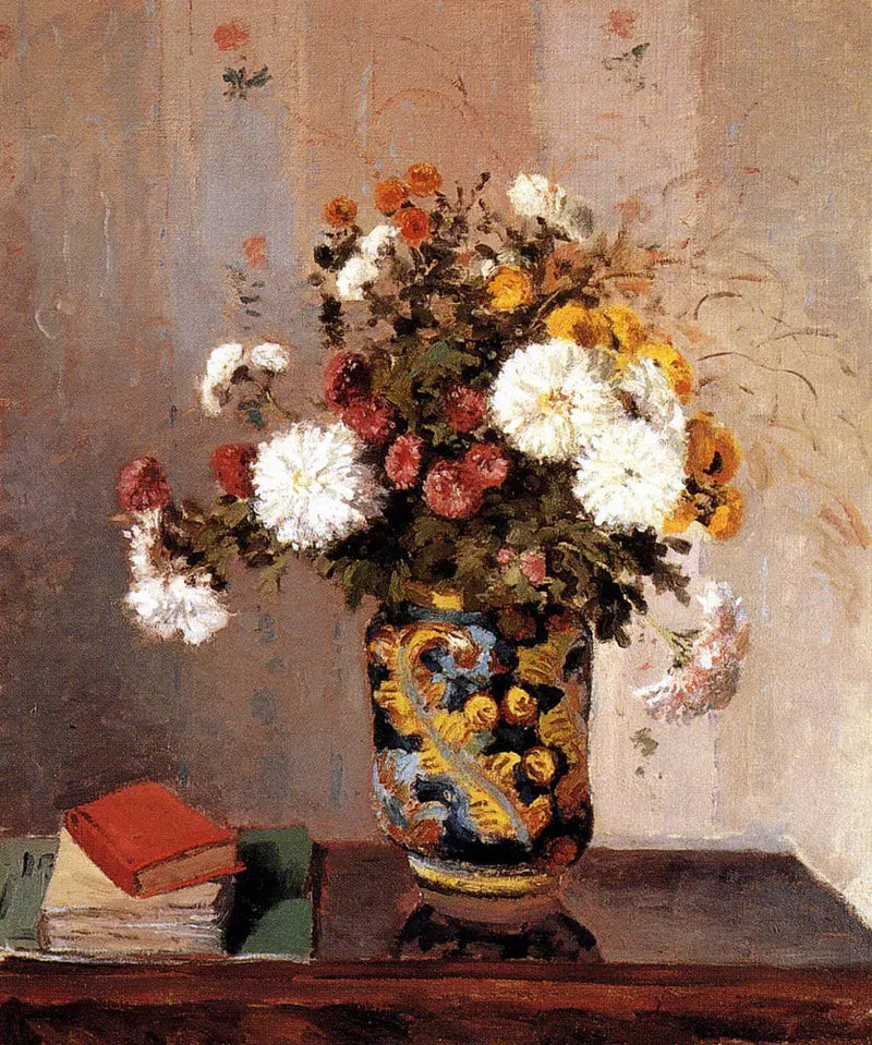 Crisantemos en un jarrón chino - Camille Pissarro