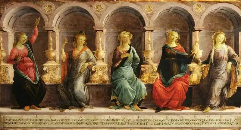 Cinco sibilas sentadas en nichos: la babilónica, la libia, la delfica, la cimérica y la eritrea - Sandro Botticelli