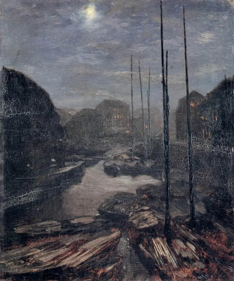Claro de luna sobre el Friedrichskanal en el viejo Berlín - Adolph von Menzel