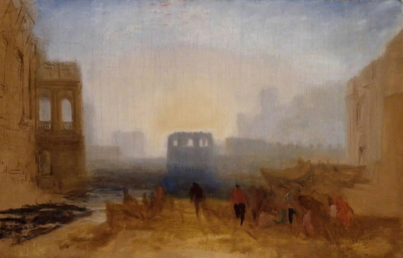 Escena del puerto de Claudiano: Estudio para 'Dido dirigiendo el equipamiento de la flota' - J. M. W. Turner
