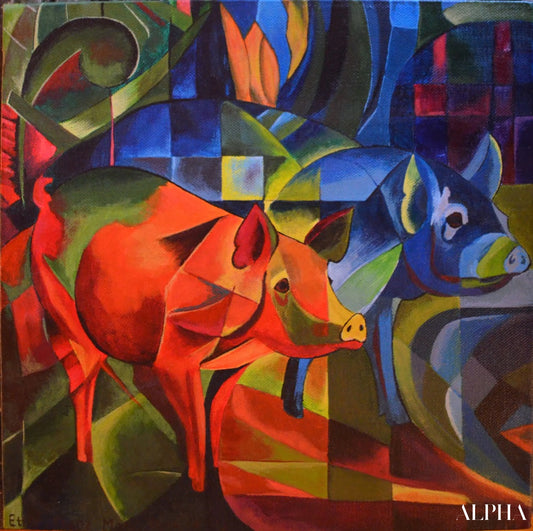 Cochons rouge et bleu - Franz Marc - Reproductions de tableaux et peintures haut de gamme
