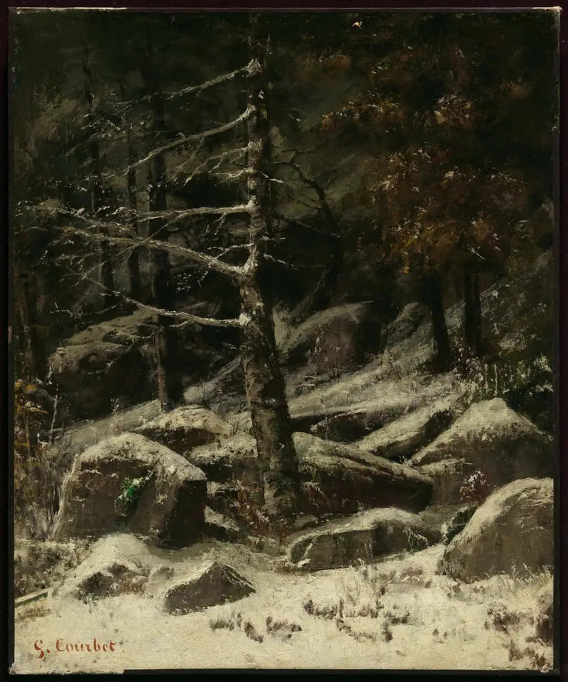 Colina arbolada en invierno - Gustave Courbet
