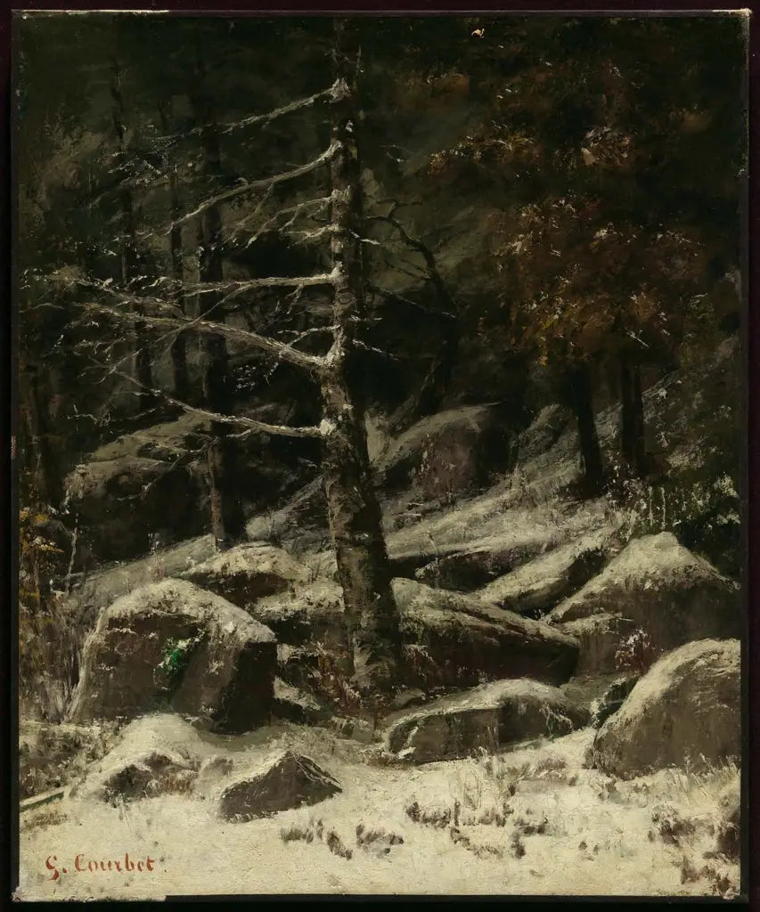 Colina arbolada en invierno - Gustave Courbet