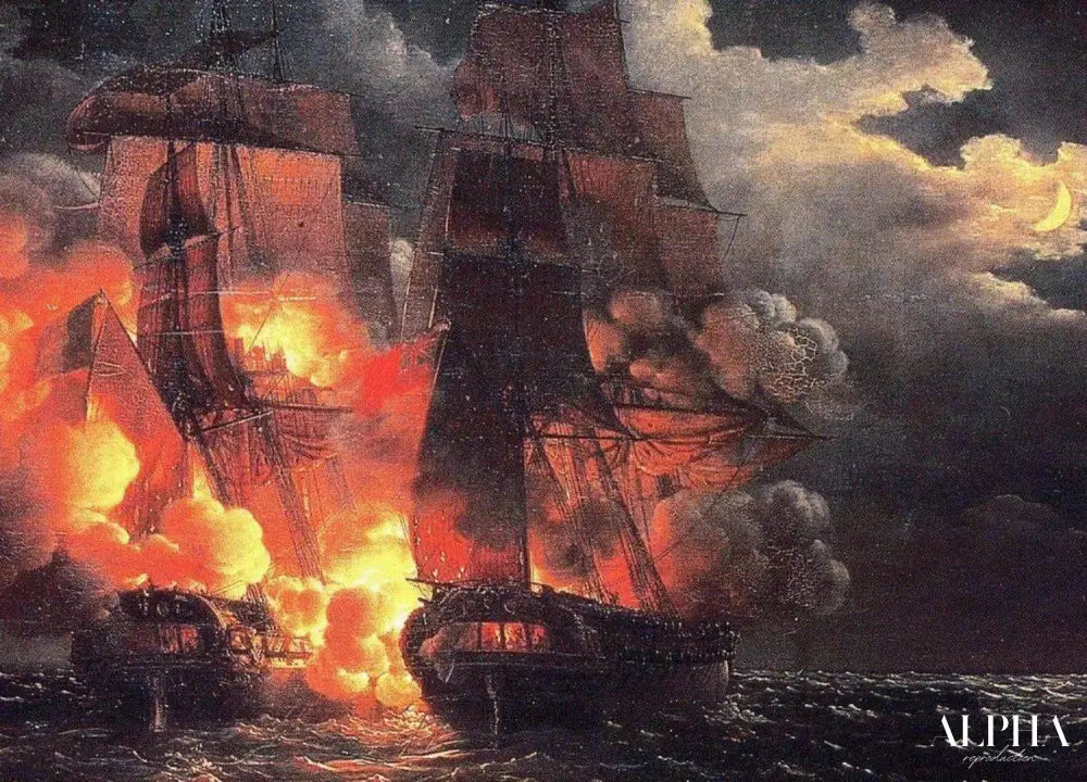 Combat naval en vue des îles Loz 7 février 1813 - Louis Philippe Crepin - Reproductions de tableaux et peintures haut de gamme