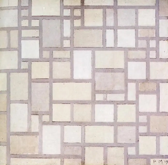 Composición 7: Planos de color claro con contornos grises - Piet Mondrian