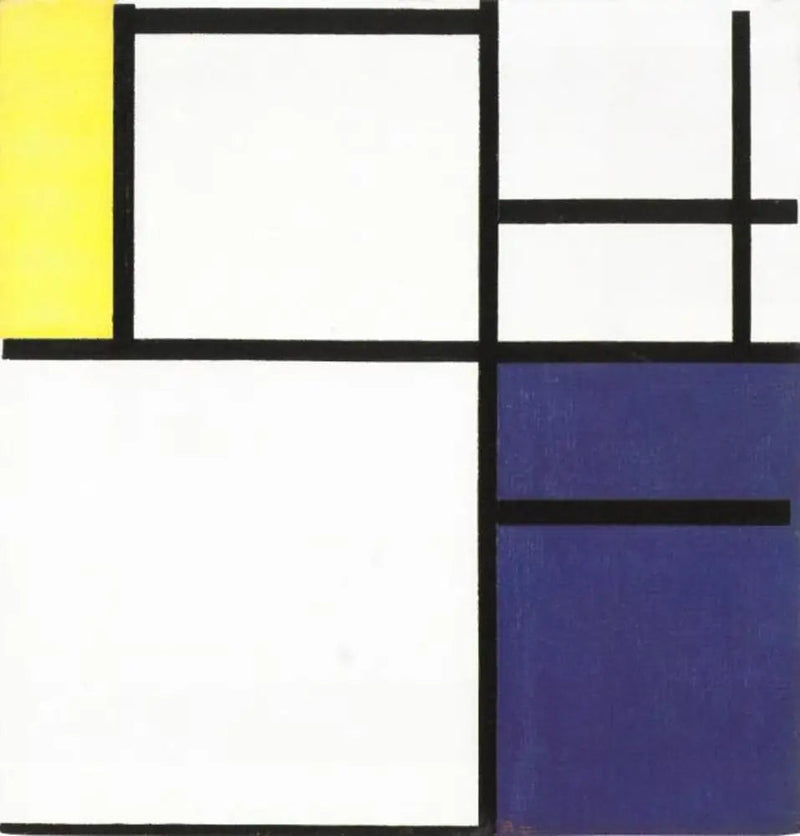 Composición con amarillo, azul y azul-blanco - Piet Mondrian