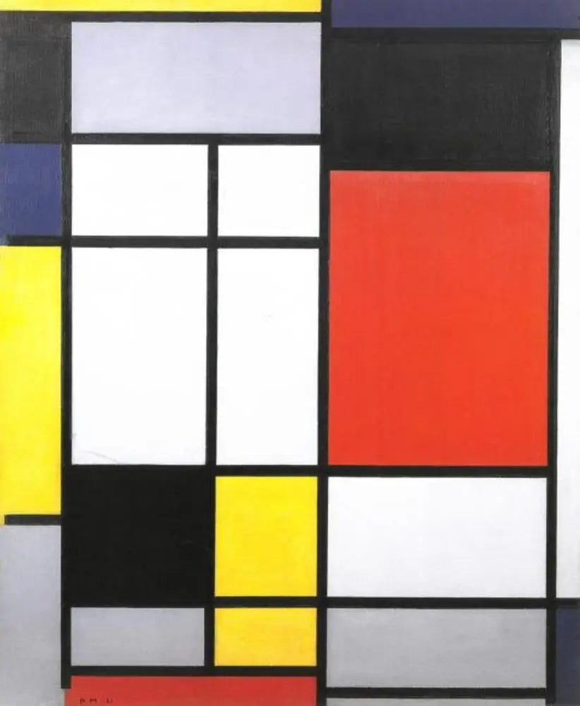 Composition avec du jaune, du bleu, du noir, du rouge et du gris - Piet Mondrian image 1 reproduction réalisée par Alpha Reproduction