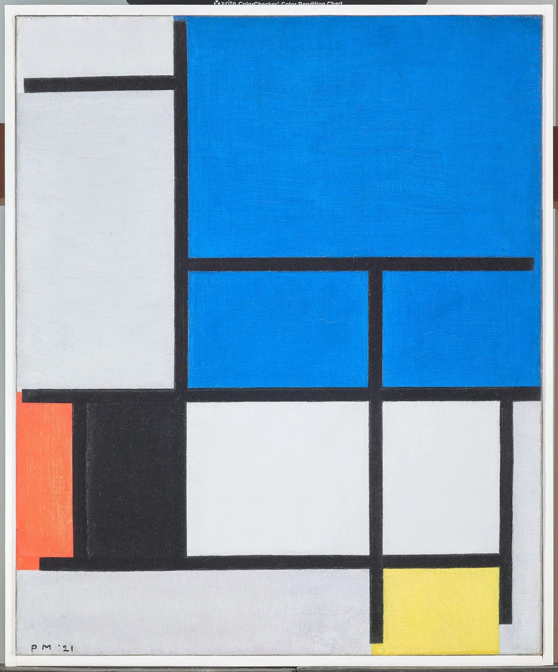 Composición con un gran avión azul, rojo, negro, amarillo y gris - Piet Mondrian