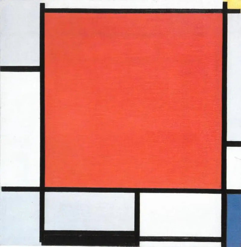 Composición con un gran avión rojo, gris azulado, amarillo, negro y azul - Piet Mondrian