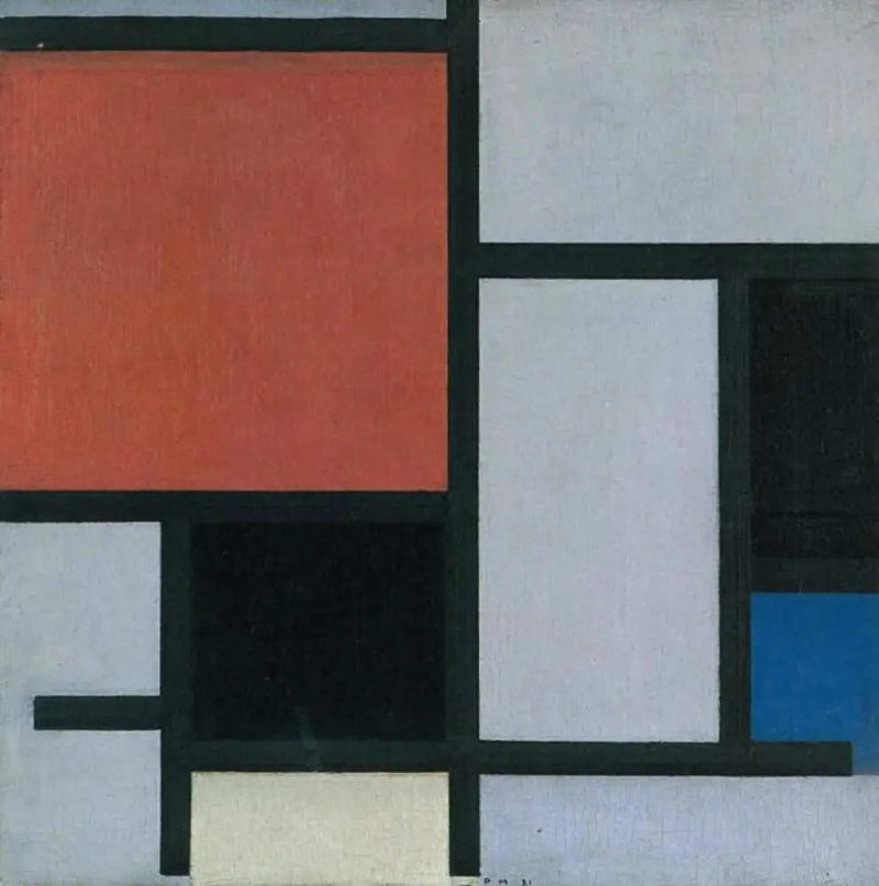 Composición con un gran avión rojo, negro, azul, amarillo y gris - Piet Mondrian