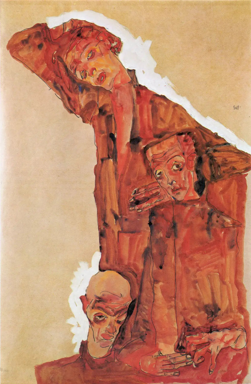 Composición según Retrato de tres hombres (Autorretrato) - Egon Schiele