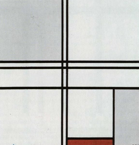 Reproduction du tableau « Composition (n° 1) Gris-Rouge - Piet Mondrian » par Alpha Reproduction en peinture à l’huile