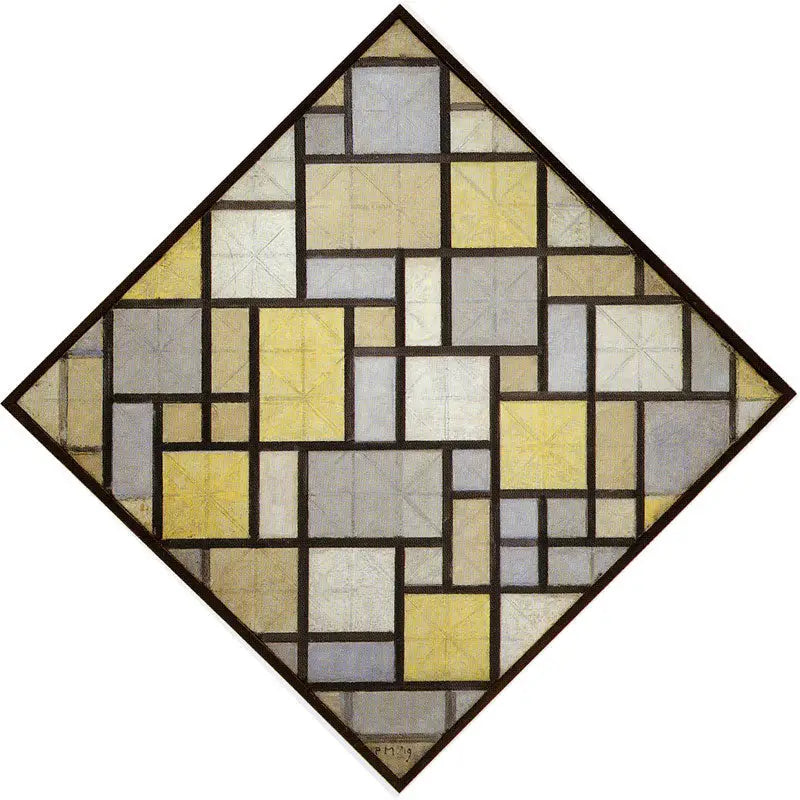 Composición: Planos de color claro con líneas grises - Piet Mondrian