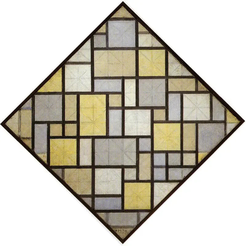 Composición: Planos de color claro con líneas grises - Piet Mondrian