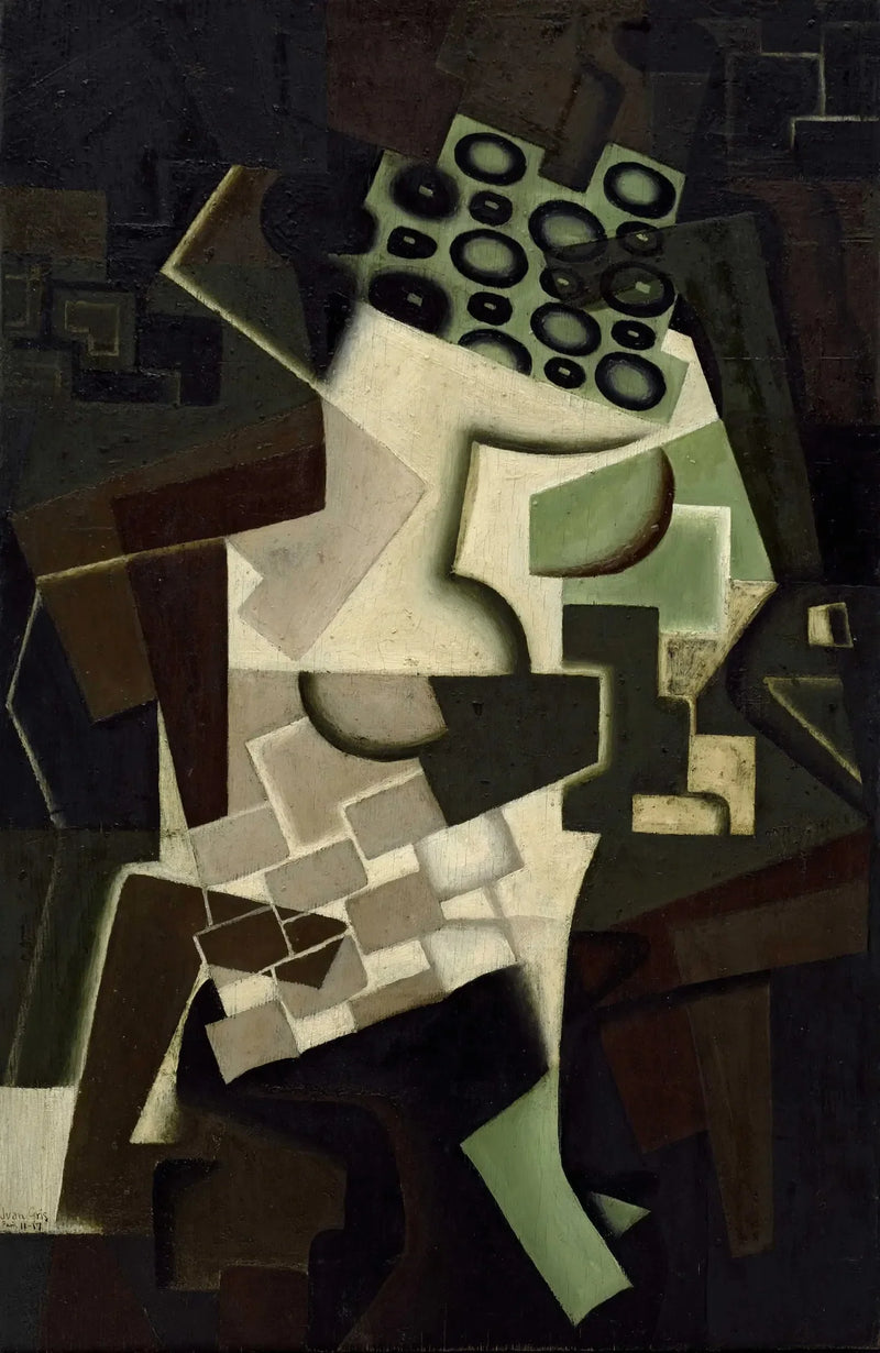 Frutero y mantel a cuadros - Juan Gris
