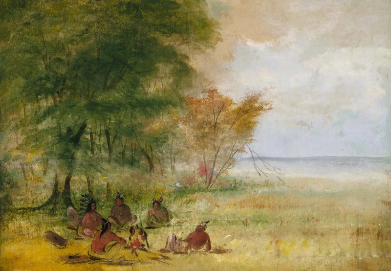 Consejo indio Sioux, jefes en profunda deliberación - George Catlin