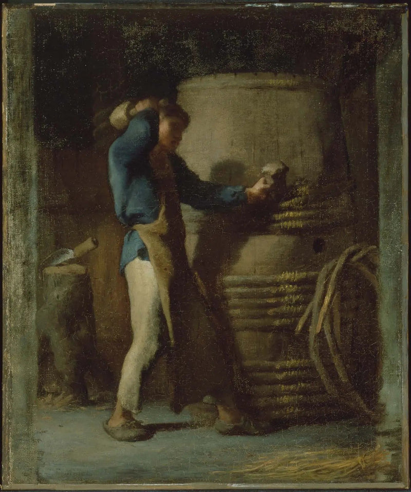 Cooper apretando las duelas de un barril - Jean-François Millet