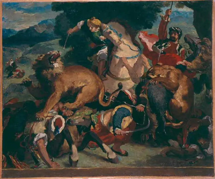 copia de la obra 'La caza de los leones' de Delacroix - Odilon Redon