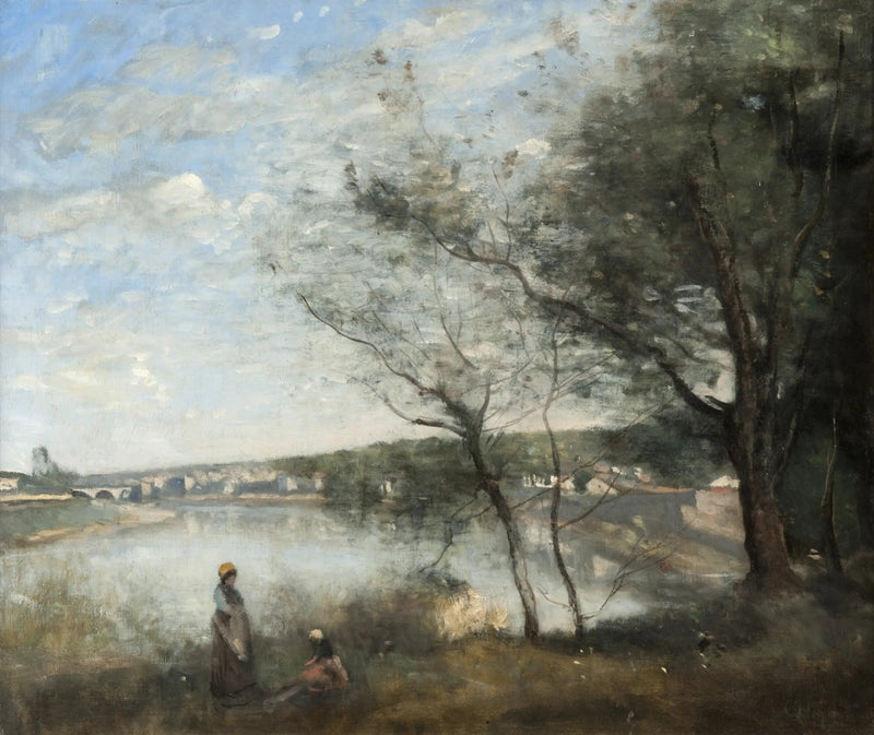 Corbeil visto de lejos: Detrás de los árboles, por la mañana - Jean-Baptiste Camille Corot