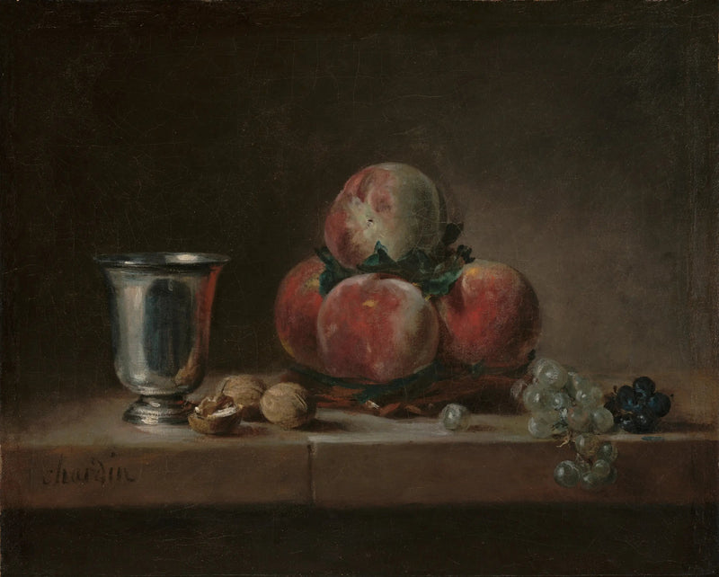 Cesta de duraznos con un vaso de plata - Jean Simeón Chardin