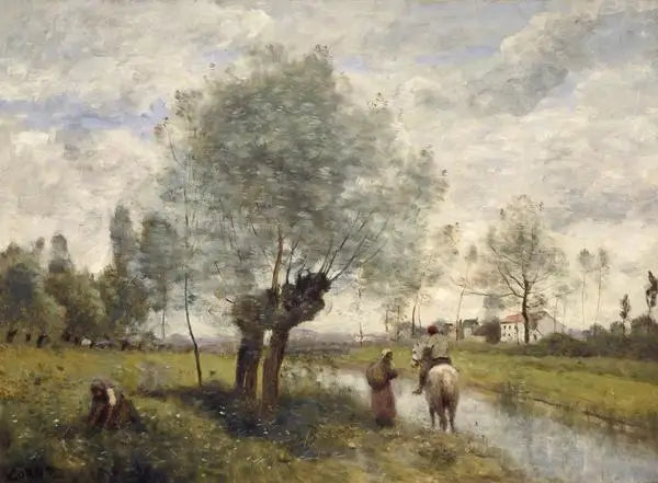 Coubron. Caballero paseando por una carretera cerca de un sauce - Jean-Baptiste Camille Corot