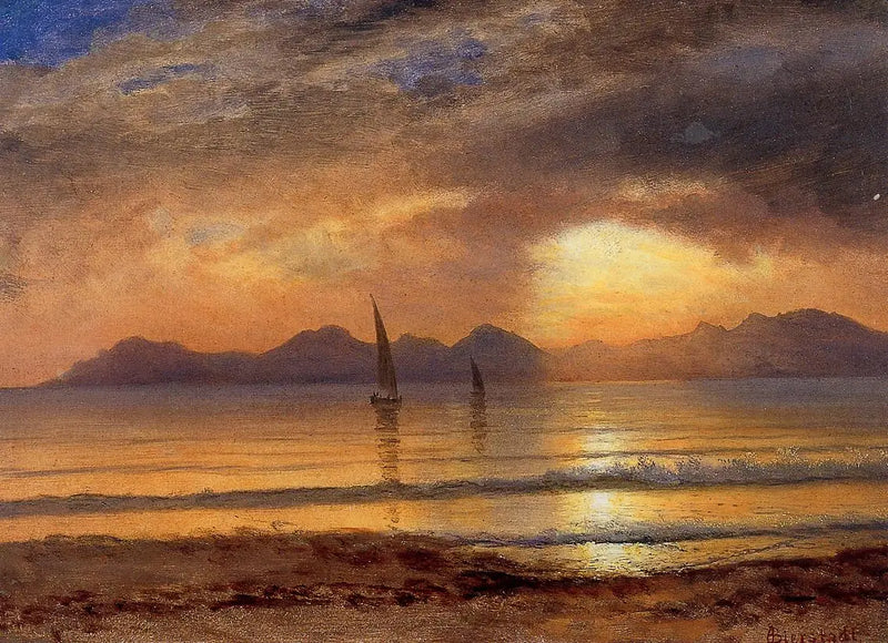Atardecer sobre un lago de montaña - Albert Bierstadt