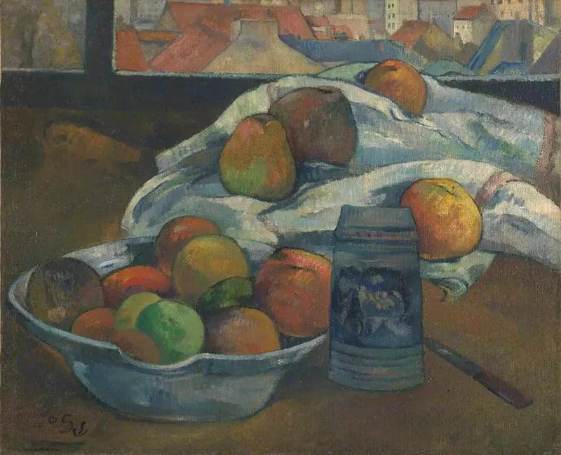 Cuenco de frutas y jarra frente a la ventana - Paul Gauguin