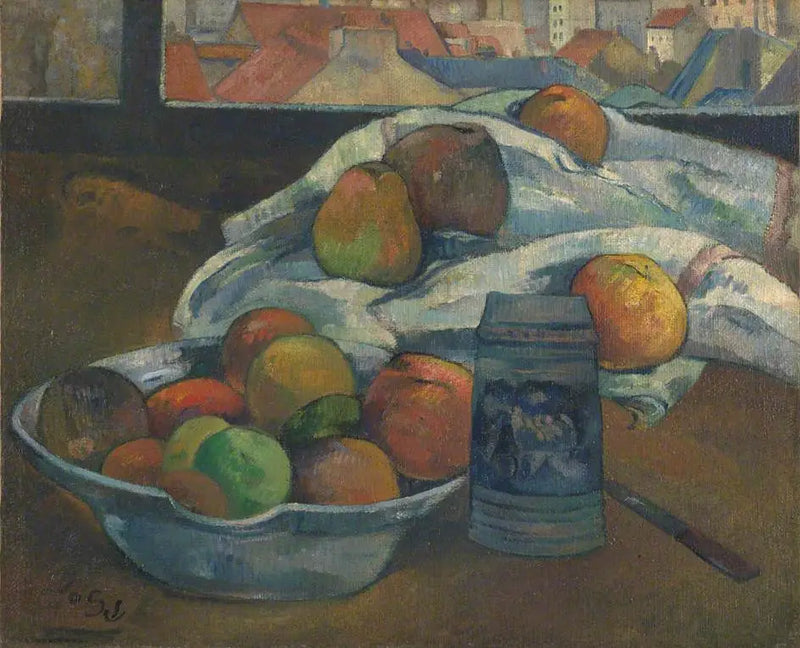 Cuenco de frutas y jarra frente a la ventana - Paul Gauguin