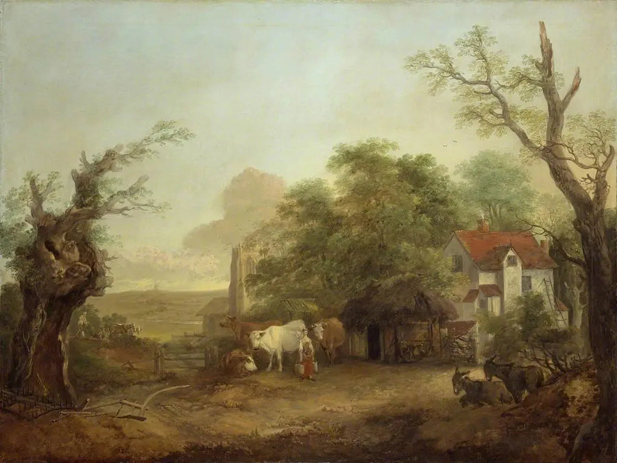 Corte de granja con lechera, vacas y burros - Thomas Gainsborough