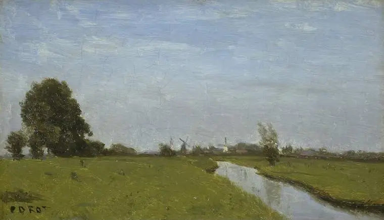 Curso de agua en Holanda. Llanura - Jean-Baptiste Camille Corot