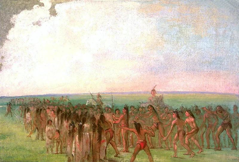 Carrera a pie detrás del pueblo Mandan - George Catlin