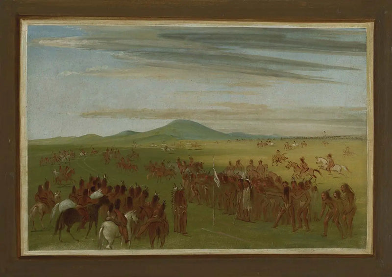 Cursos hípicos en un recorrido detrás del pueblo de Mandan - George Catlin