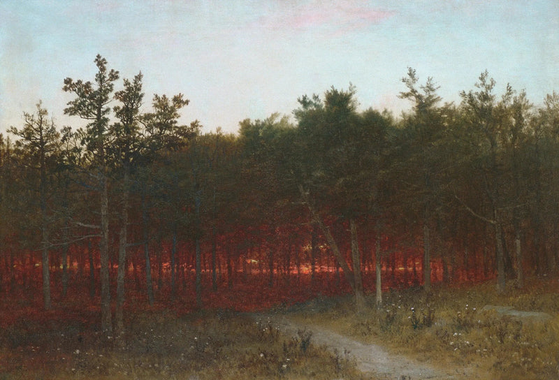 Crepúsculo entre los cipreses en Darien, Connecticut - John Frederick Kensett