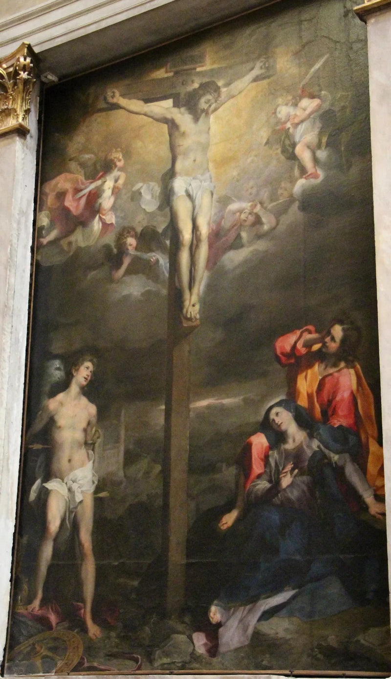 Crucifijo con la Virgen, San Juan y San Sebastián - Federico Barroci