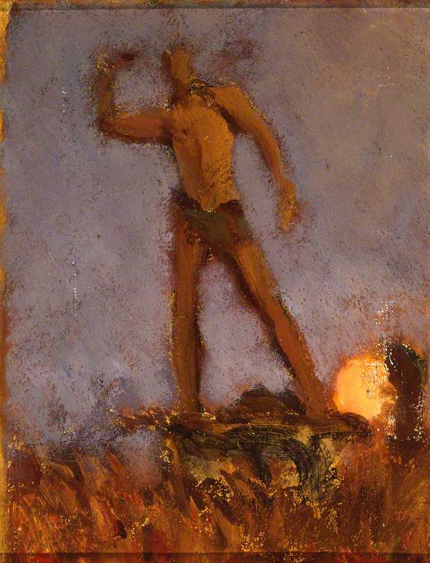 Croquis en couleur pour « Frondeur égyptien effrayant les oiseaux pendant la récolte – Lever de lune » - Frederic