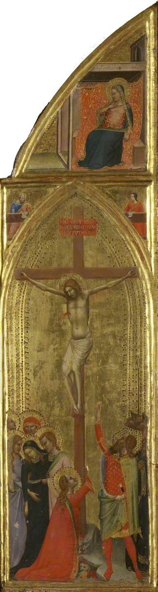 Crucifixión con dos evangelistas y la Virgen de la Anunciación (tríptico, hoja derecha) (anverso) - Bernardo Daddi