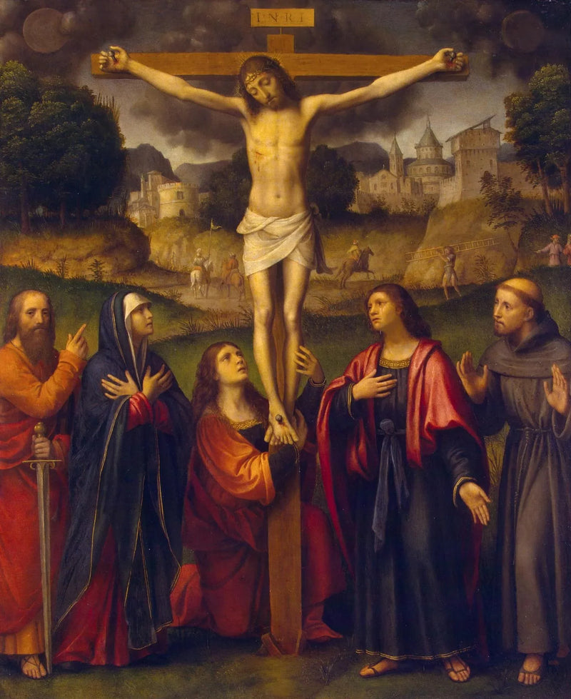 Crucifixión con la Virgen y los santos Pablo, María Magdalena, Juan y Francisco - Bernardino Luini