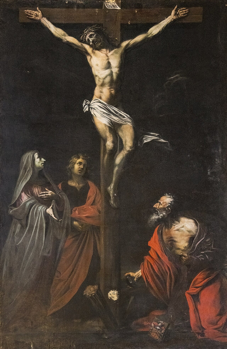 Crucifixion avec la Vierge saint Jean et saint Jérôme - Jusepe de Ribera image 1 copie de tableau peinte à la main