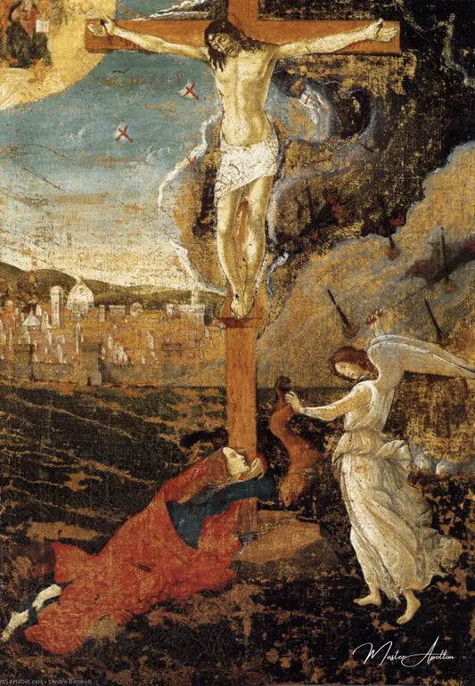 Crucifixion avec Marie Magdelaine et un ange  - Sandro Botticelli - Reproductions de tableaux et peintures haut de gamme