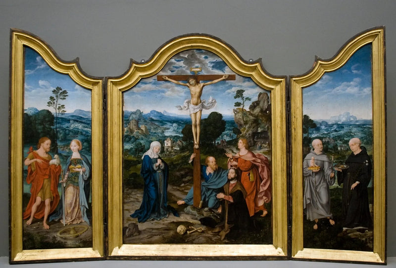 Crucifixión con santos y donantes - Joos van Cleve