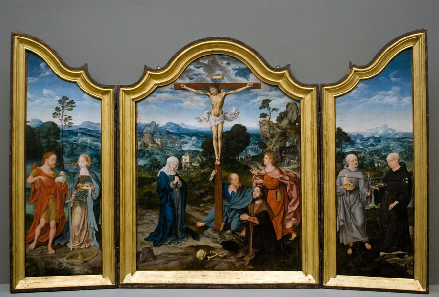 Crucifixión con santos y donantes - Joos van Cleve