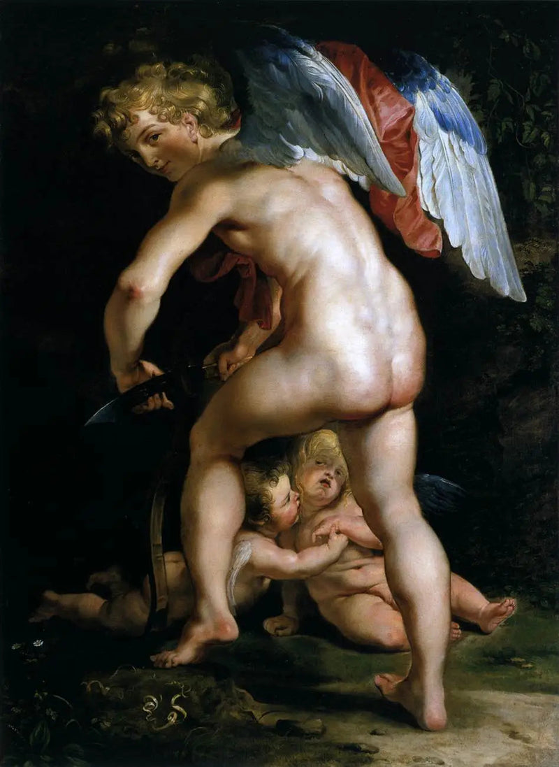 Cupido (Eros) esculpe el arco - Peter Paul Rubens