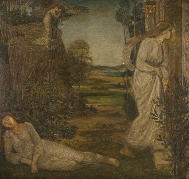 Cupido y Psique - Pinturas murales verdes del palacio - Edward Burne-Jones