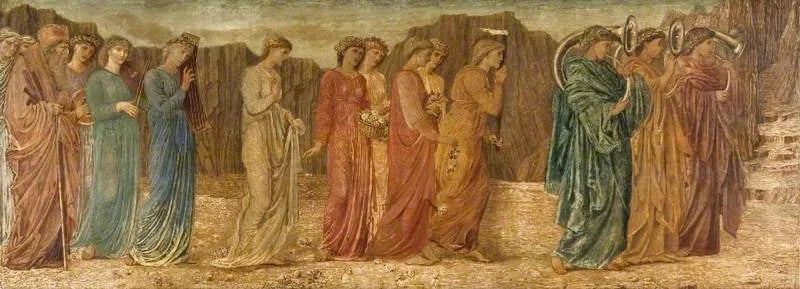 Cupido y Psique - Pinturas murales verdes del palacio - Edward Burne-Jones
