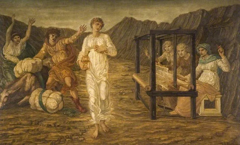 Cupido y Psique - Pinturas murales verdes del palacio - Edward Burne-Jones