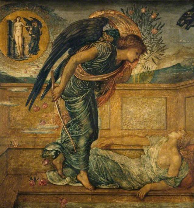 Cupido y Psique - Pinturas murales verdes del palacio - Edward Burne-Jones