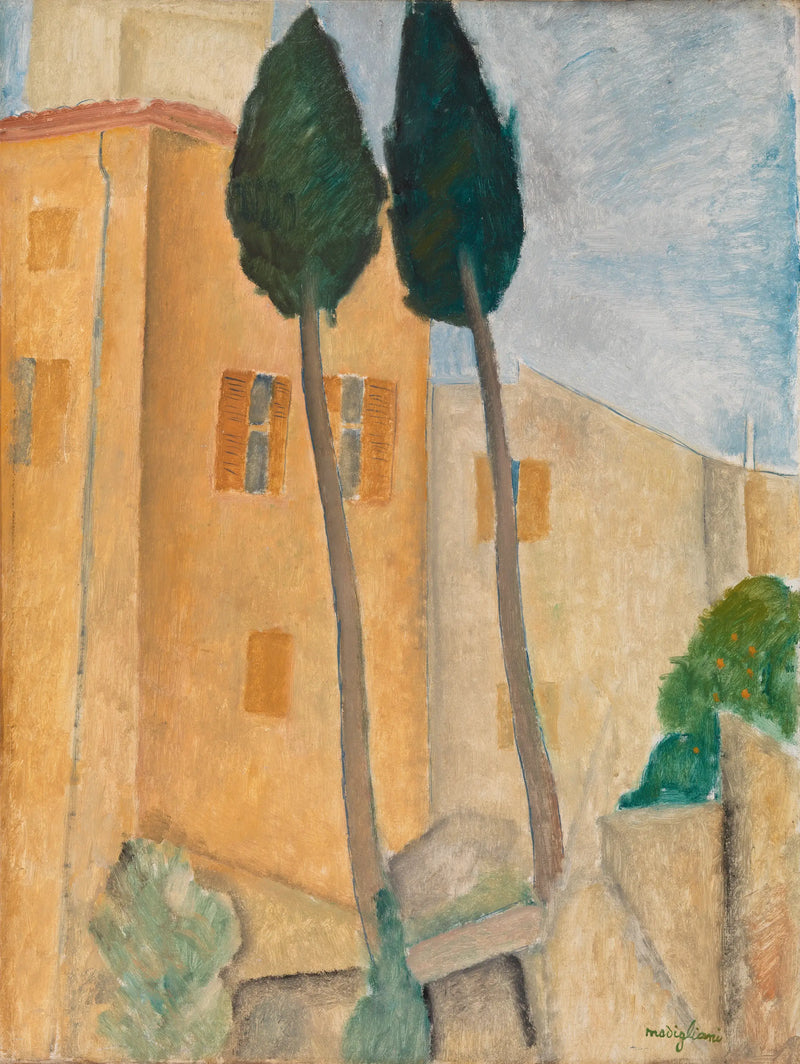 Cipreses y casas en Cagnes - Amedeo Modigliani