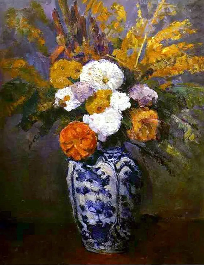 Dalias en un gran jarrón de Delft - Paul Cézanne