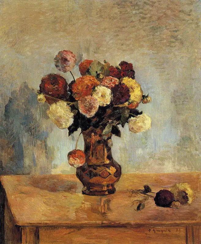 Dalias en un jarrón de cobre - Paul Gauguin